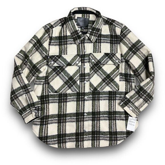 BLANK NYC Shacket Womens‎ XL Cream Wool Blend Flannel Snap Outsider Jacket - Picture 2 of 14